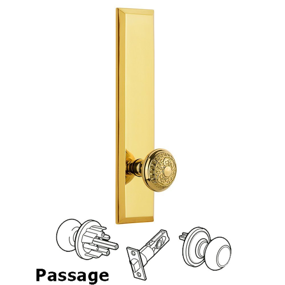 Grandeur Passage Fifth Avenue Tall with Windsor Knob in Lifetime Brass
