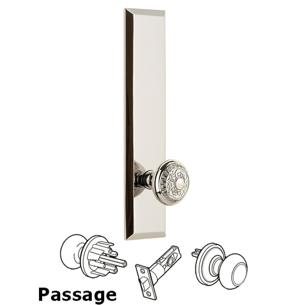 Grandeur Passage Fifth Avenue Tall with Windsor Knob in Polished Nickel