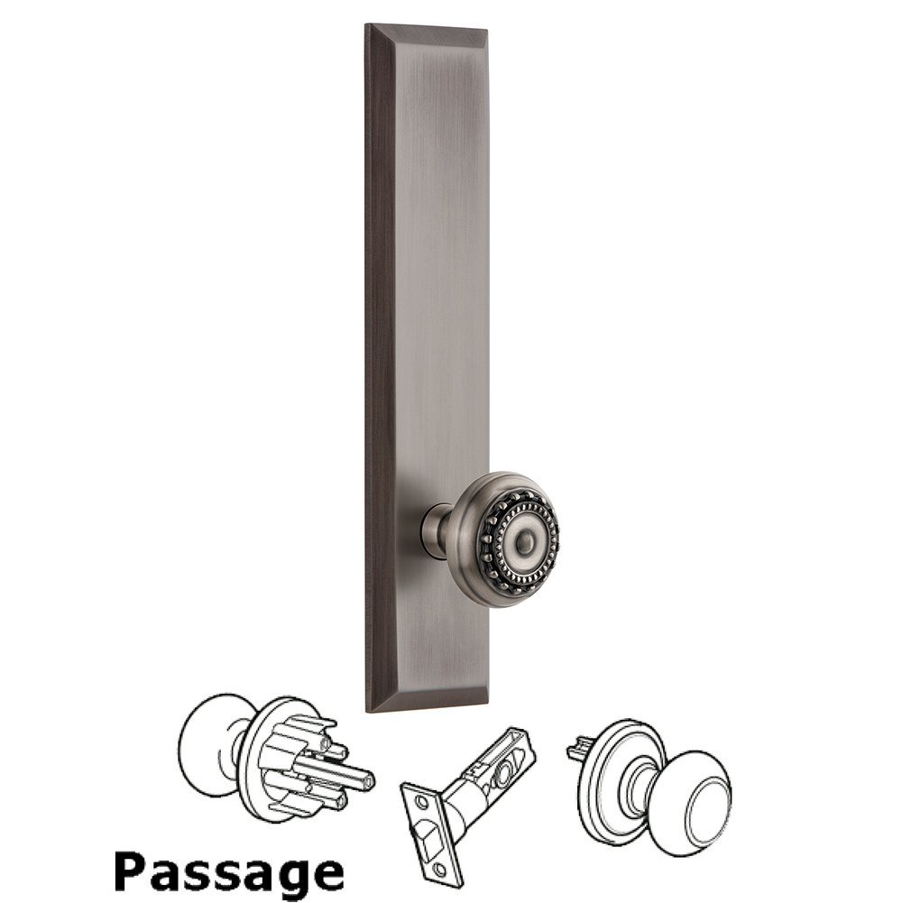 Grandeur Passage Fifth Avenue Tall with Parthenon Knob in Antique Pewter