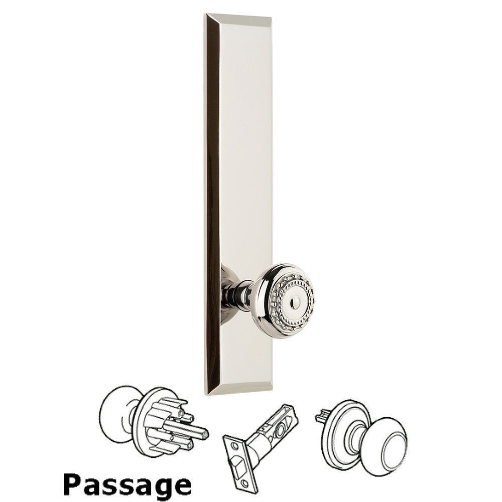 Grandeur Passage Fifth Avenue Tall with Parthenon Knob in Polished Nickel