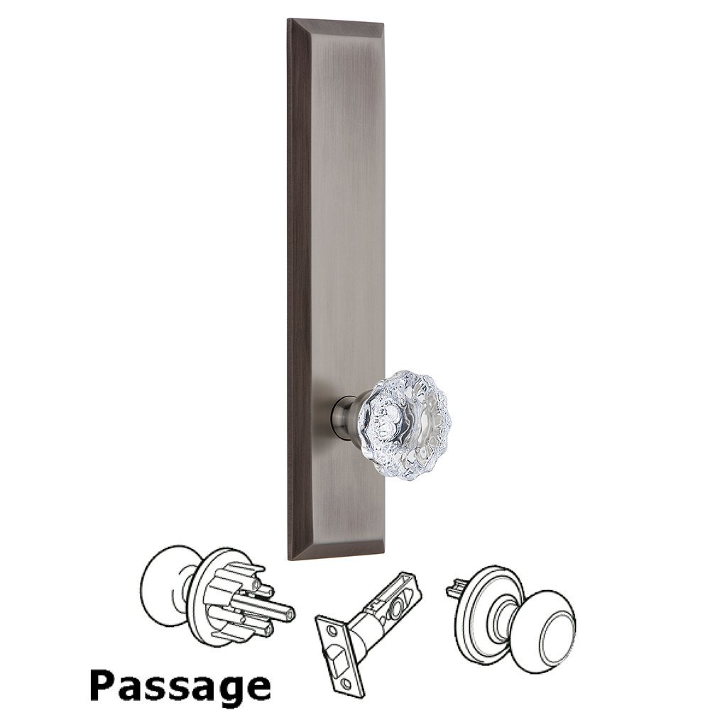 Grandeur Passage Fifth Avenue Tall with Fontainebleau Knob in Antique Pewter