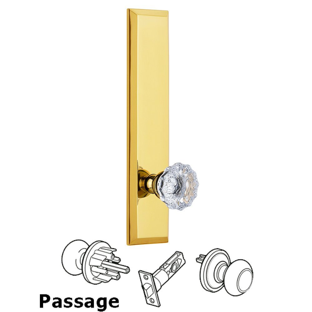 Grandeur Passage Fifth Avenue Tall with Fontainebleau Knob in Lifetime Brass