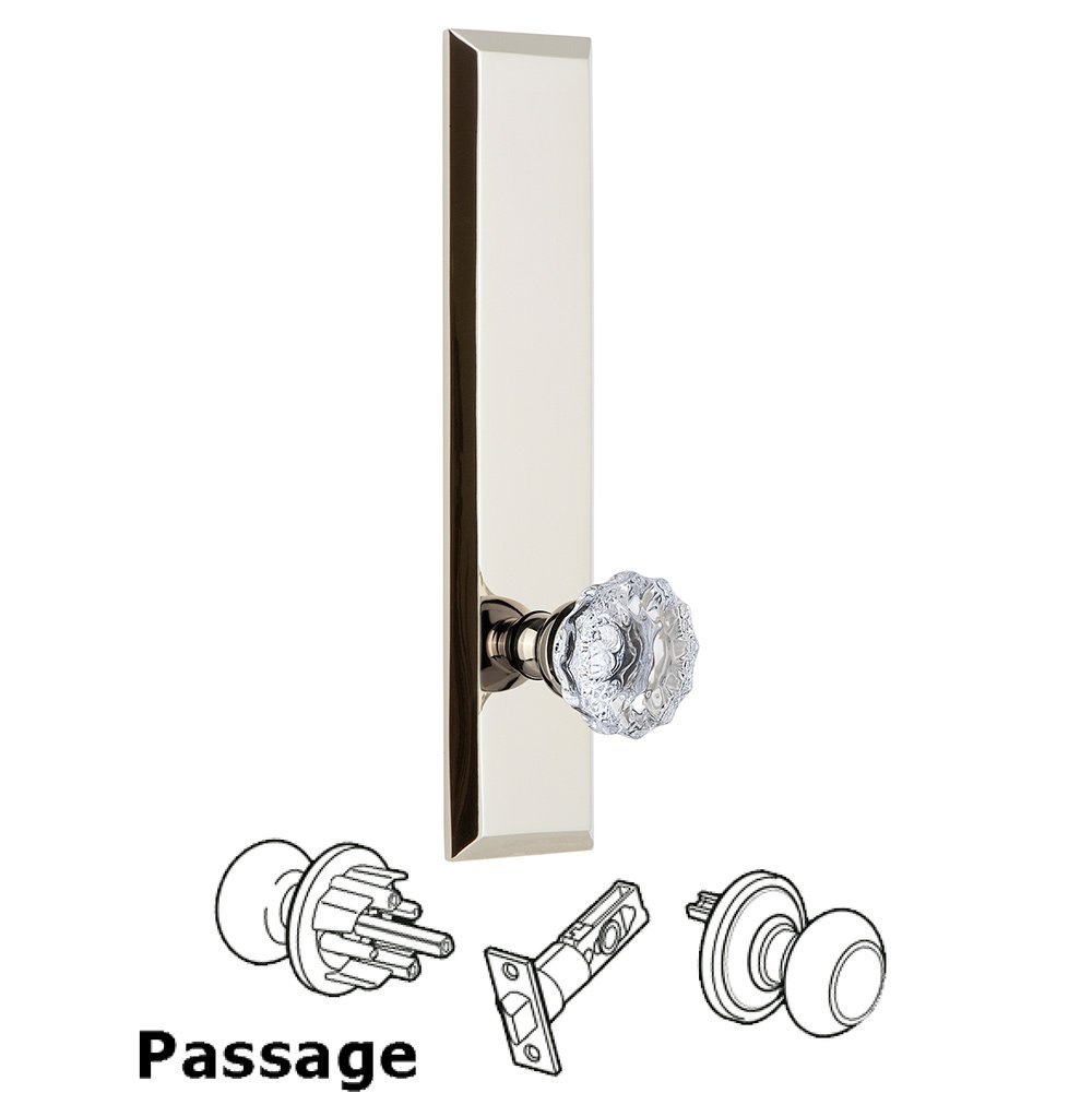 Grandeur Passage Fifth Avenue Tall with Fontainebleau Knob in Polished Nickel