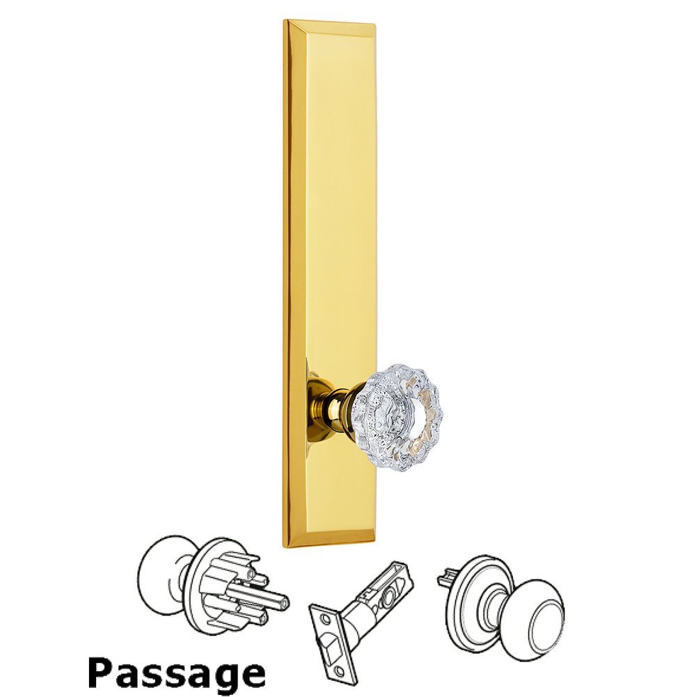 Grandeur Passage Fifth Avenue Tall with Versailles Knob in Polished Brass