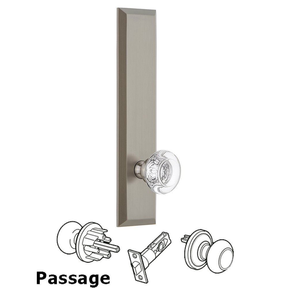 Grandeur Passage Fifth Avenue Tall with Bordeaux Knob in Satin Nickel