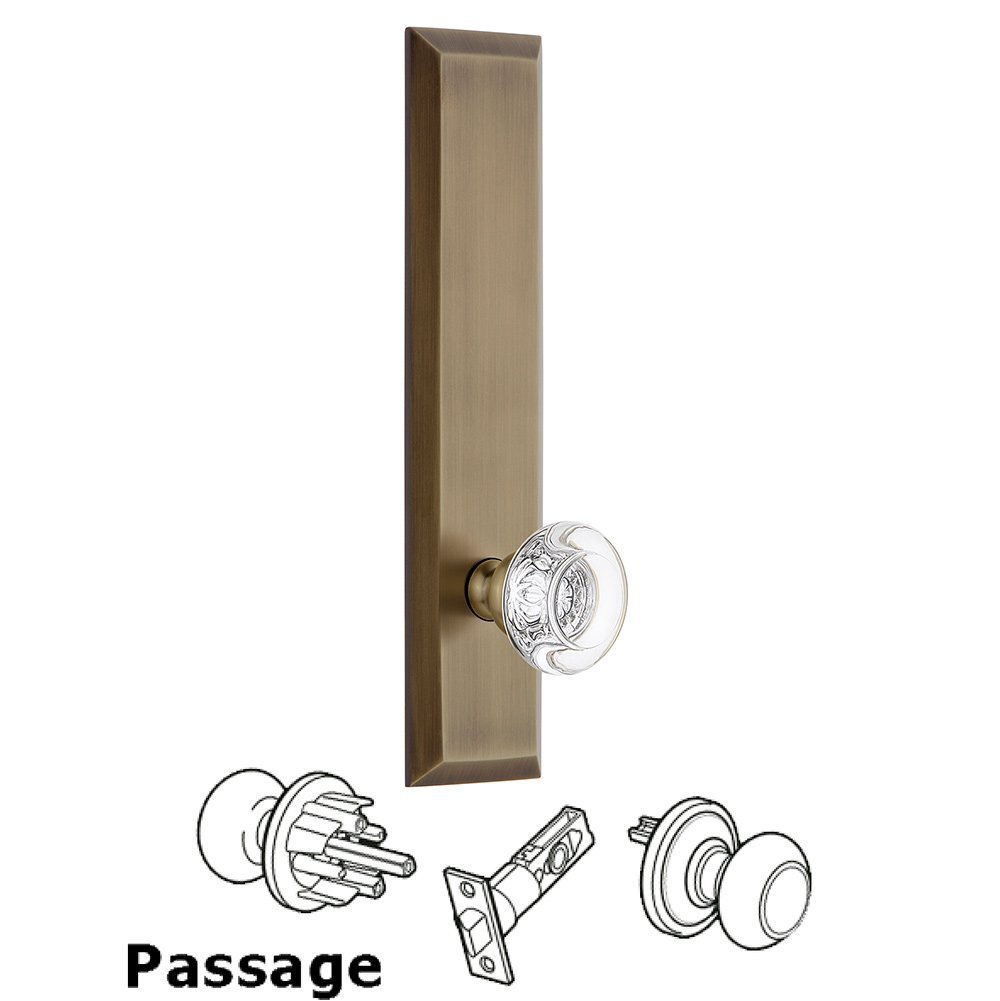 Grandeur Passage Fifth Avenue Tall with Bordeaux Knob in Vintage Brass