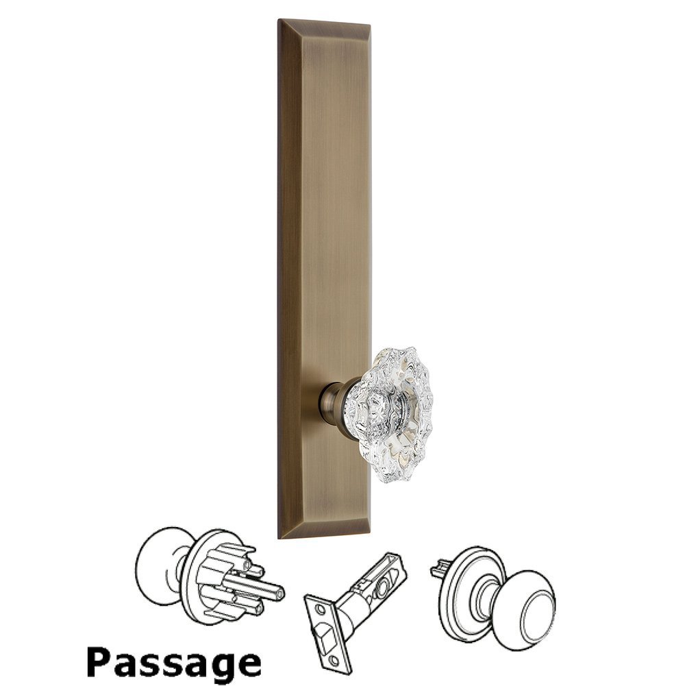 Grandeur Passage Fifth Avenue Tall with Biarritz Knob in Vintage Brass