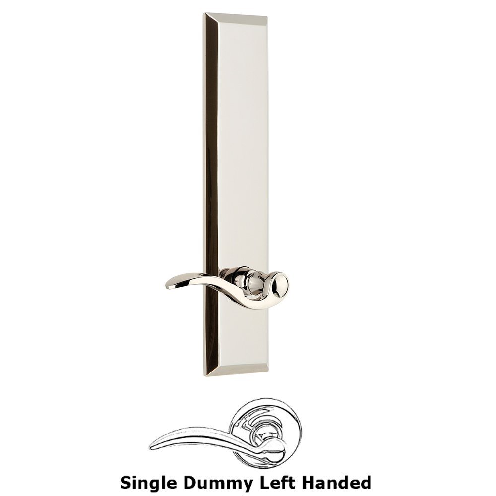 Grandeur Single Dummy Fifth Avenue Tall Plate with Bellagio Left Handed Lever in Polished Nickel