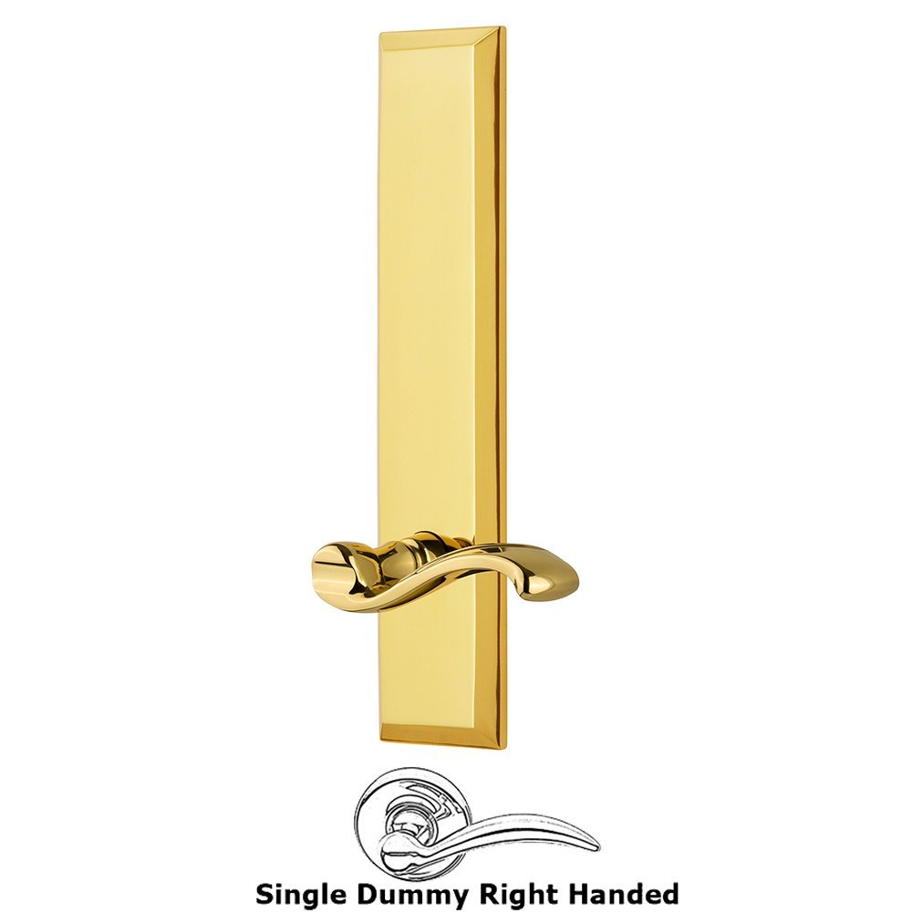 Grandeur Single Dummy Fifth Avenue Tall Plate with Portofino Right Handed Lever in Polished Brass