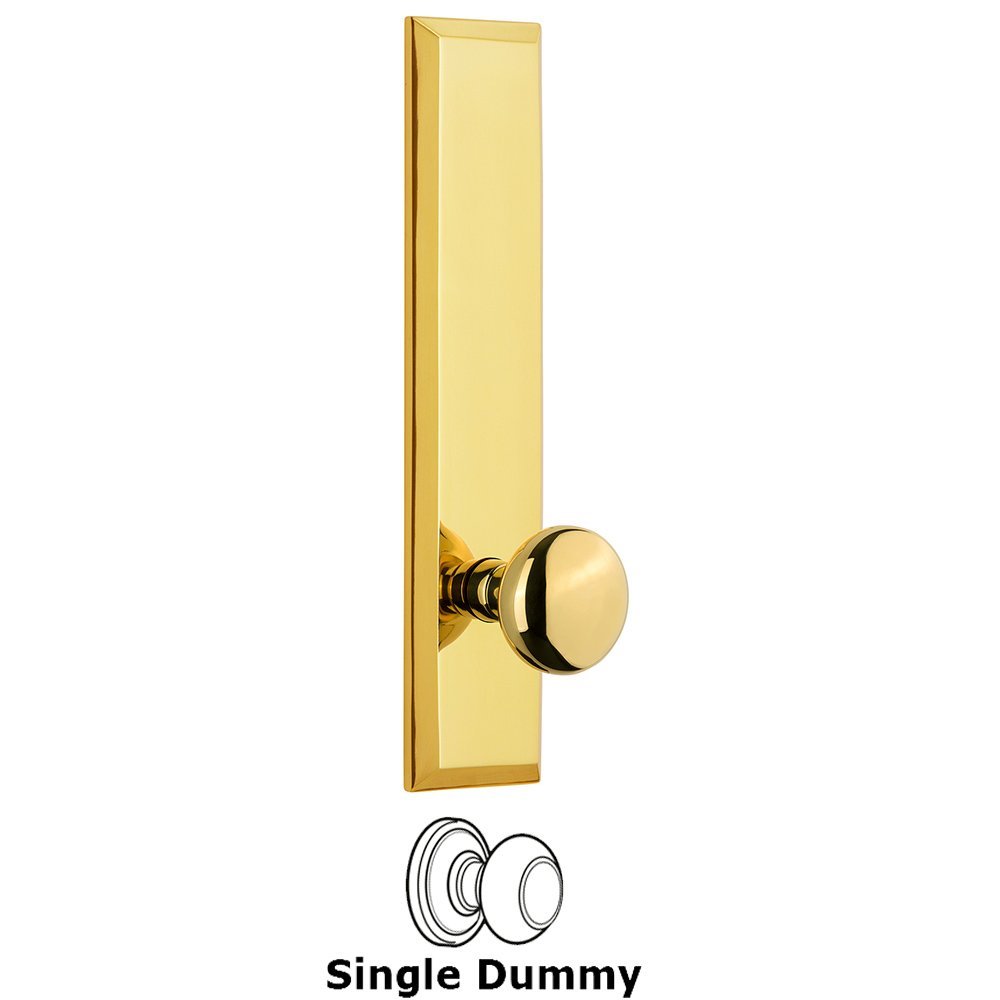 Grandeur Single Dummy Fifth Avenue Tall Plate with Fifth Avenue Knob in Polished Brass