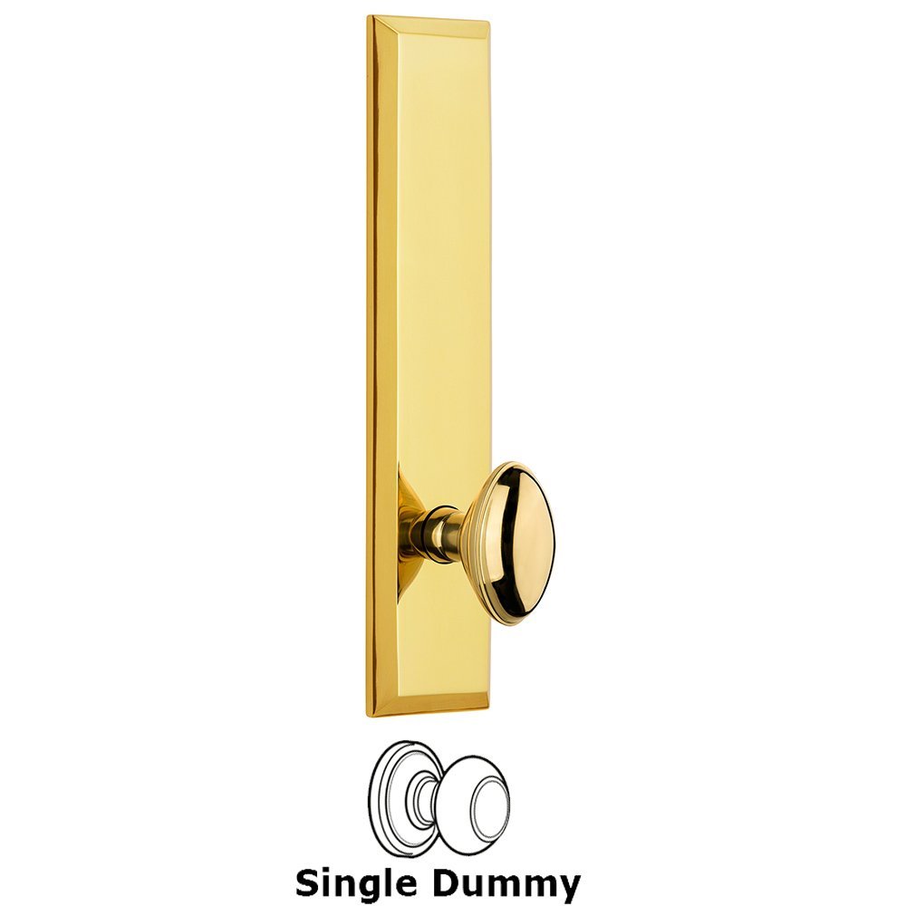 Grandeur Single Dummy Fifth Avenue Tall Plate with Eden Prairie Knob in Polished Brass