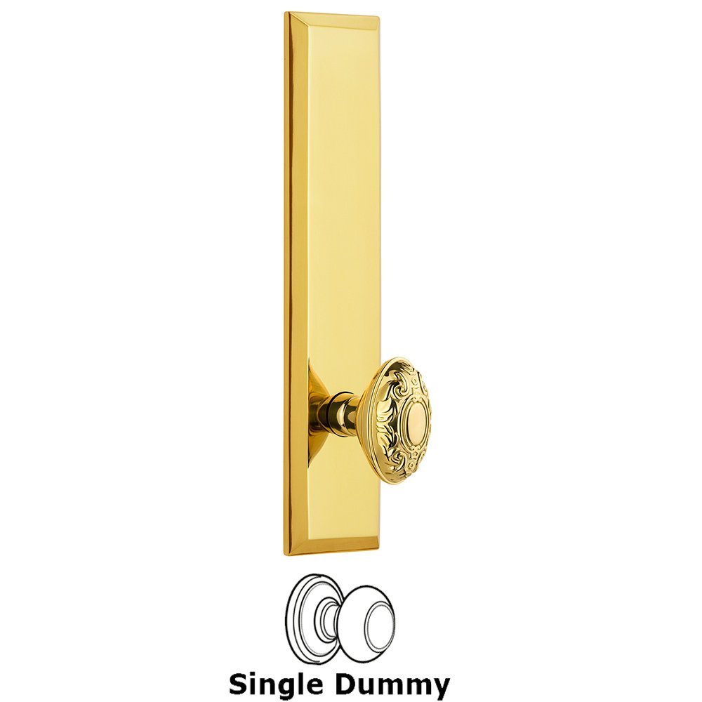 Grandeur Single Dummy Fifth Avenue Tall Plate with Grande Victorian Knob in Polished Brass