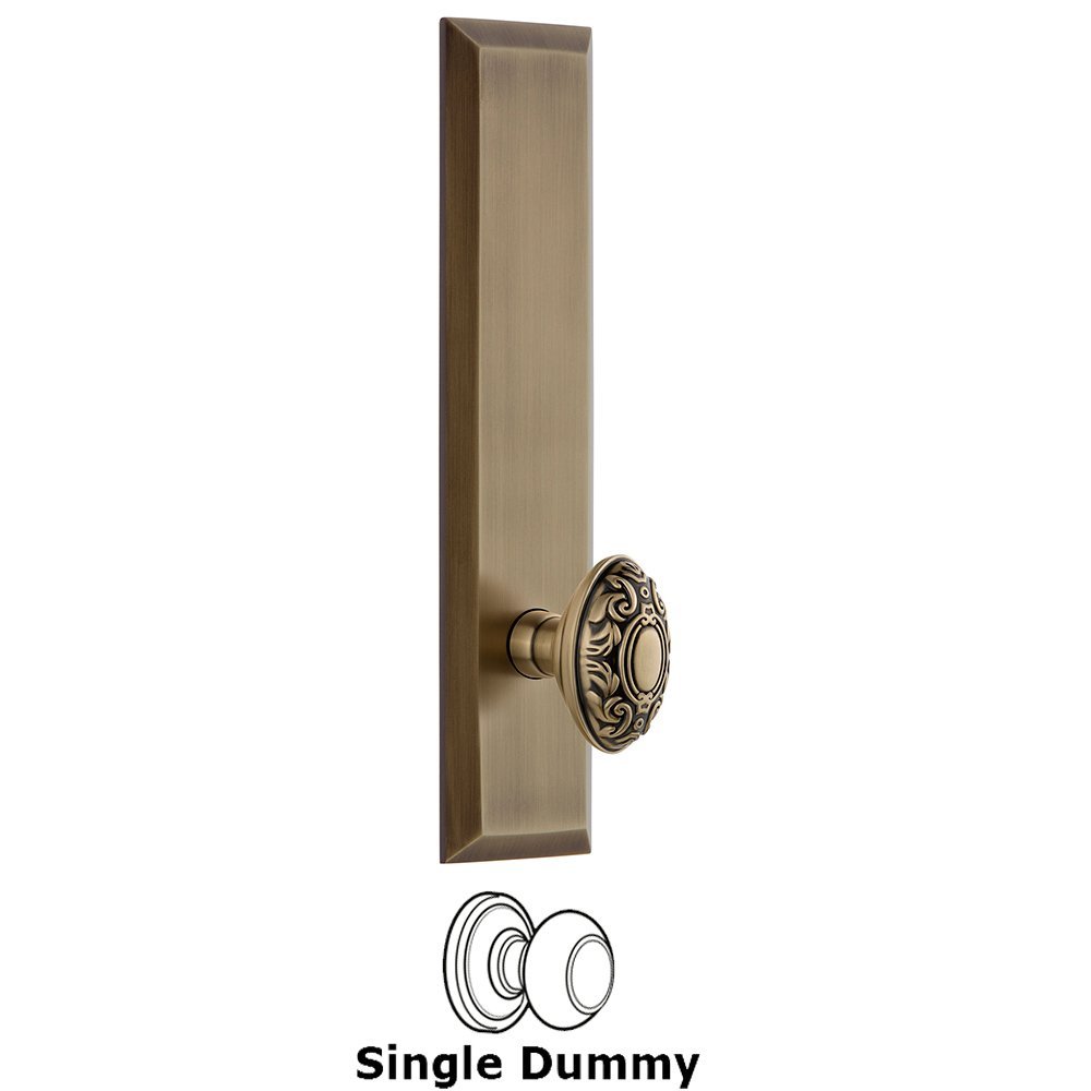 Grandeur Single Dummy Fifth Avenue Tall Plate with Grande Victorian Knob in Vintage Brass