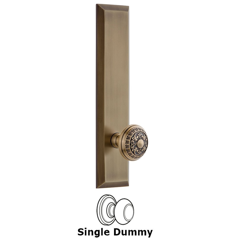 Grandeur Single Dummy Fifth Avenue Tall Plate with Windsor Knob in Vintage Brass