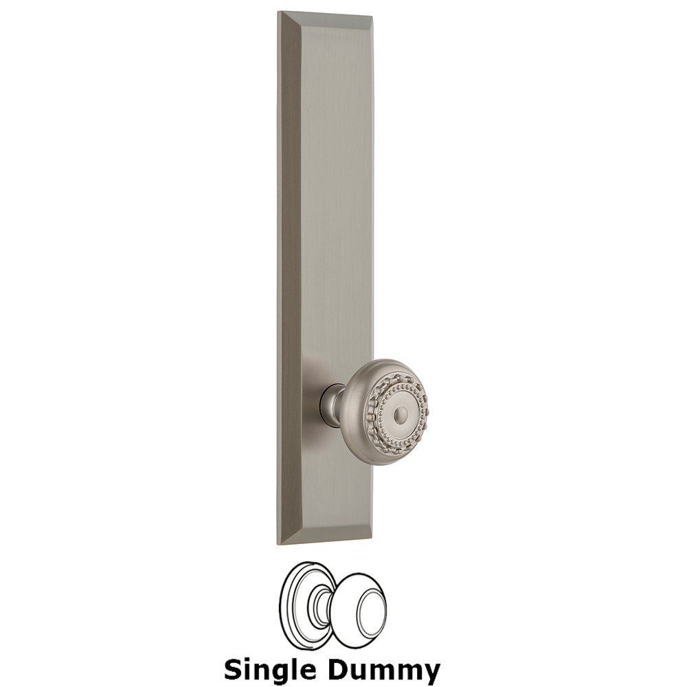 Grandeur Single Dummy Fifth Avenue Tall Plate with Parthenon Knob in Satin Nickel