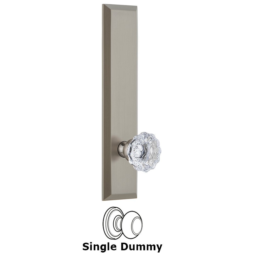 Grandeur Single Dummy Fifth Avenue Tall Plate with Fontainebleau Knob in Satin Nickel