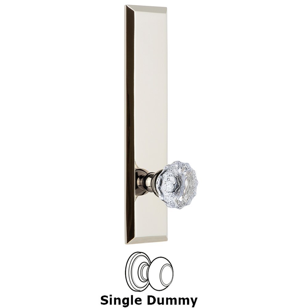 Grandeur Single Dummy Fifth Avenue Tall Plate with Fontainebleau Knob in Polished Nickel