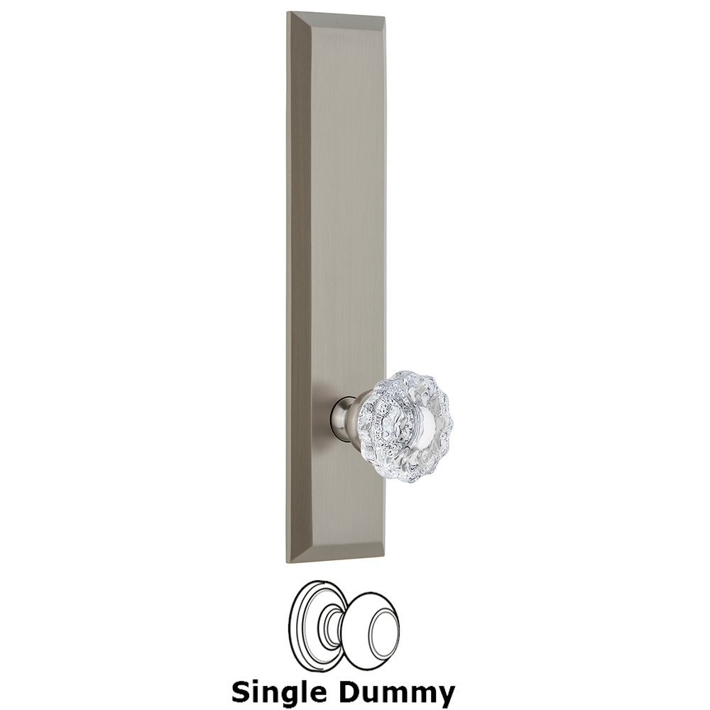 Grandeur Single Dummy Fifth Avenue Tall Plate with Versailles Knob in Satin Nickel