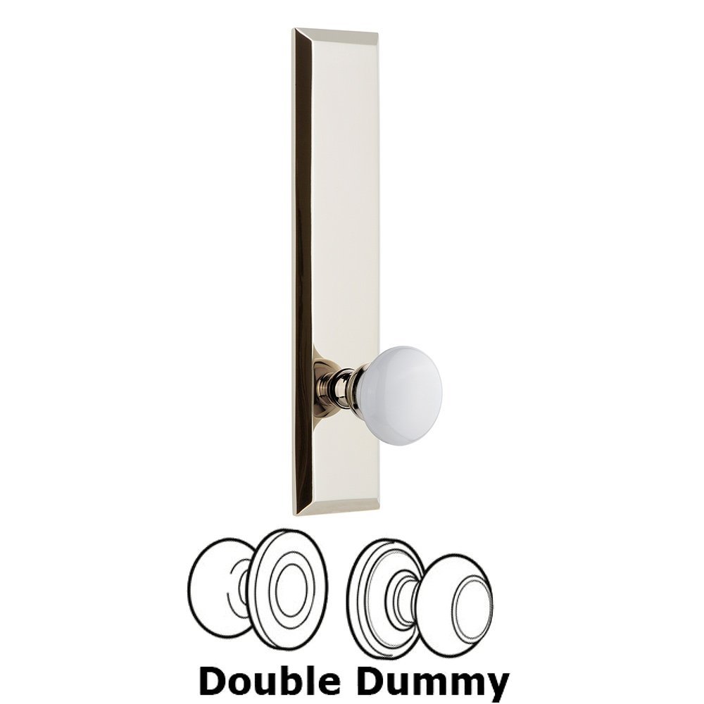 Grandeur Double Dummy Fifth Avenue Tall with Hyde Park Knob in Polished Nickel