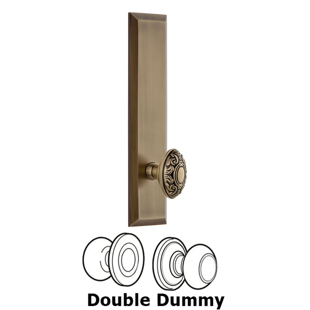 Grandeur Double Dummy Fifth Avenue Tall with Grande Victorian Knob in Vintage Brass
