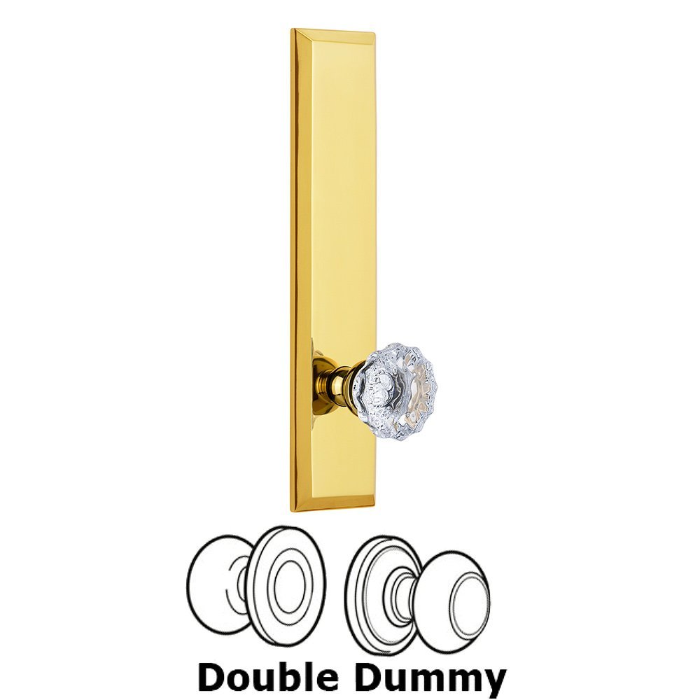 Grandeur Double Dummy Fifth Avenue Tall with Fontainebleau Knob in Polished Brass