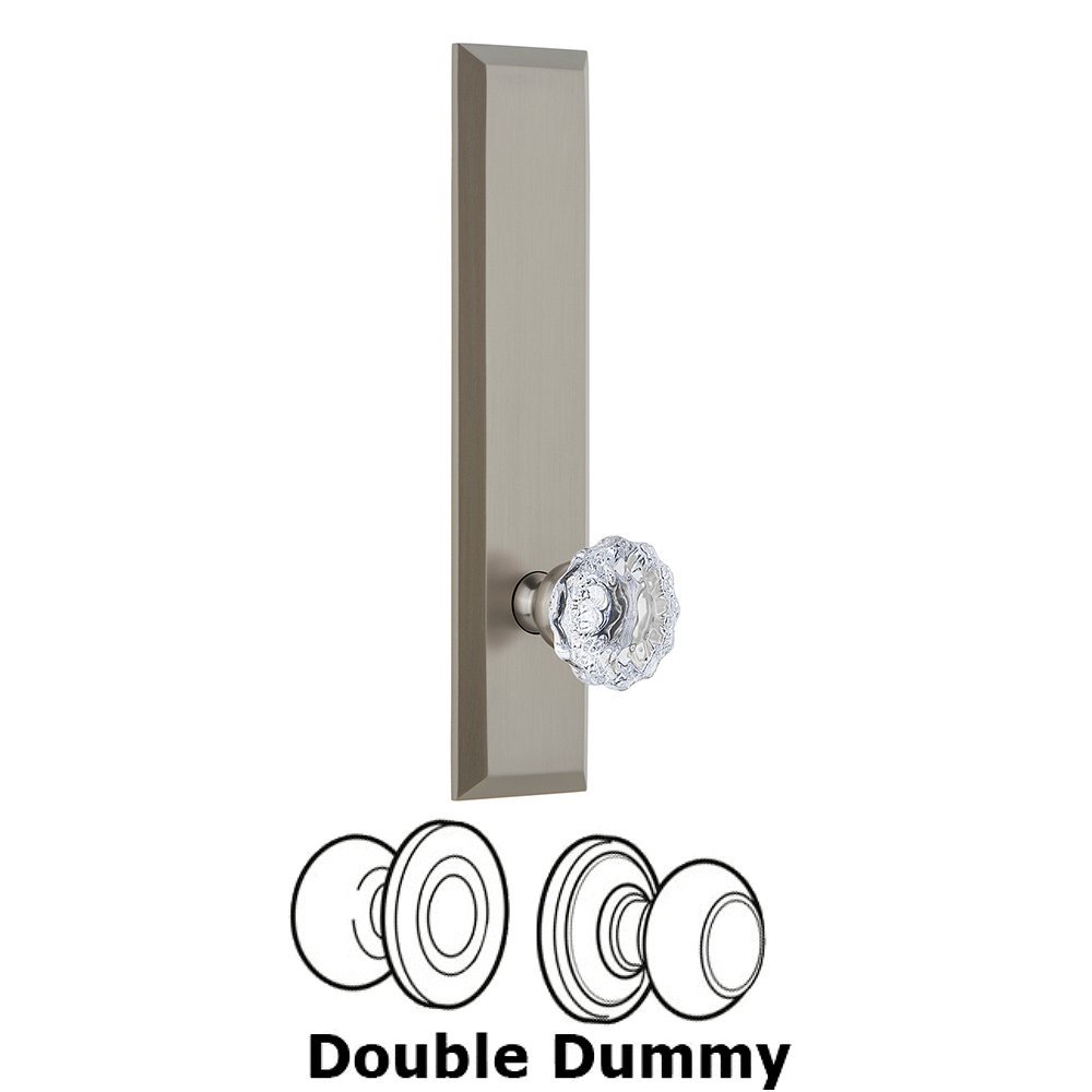 Grandeur Double Dummy Fifth Avenue Tall with Fontainebleau Knob in Satin Nickel