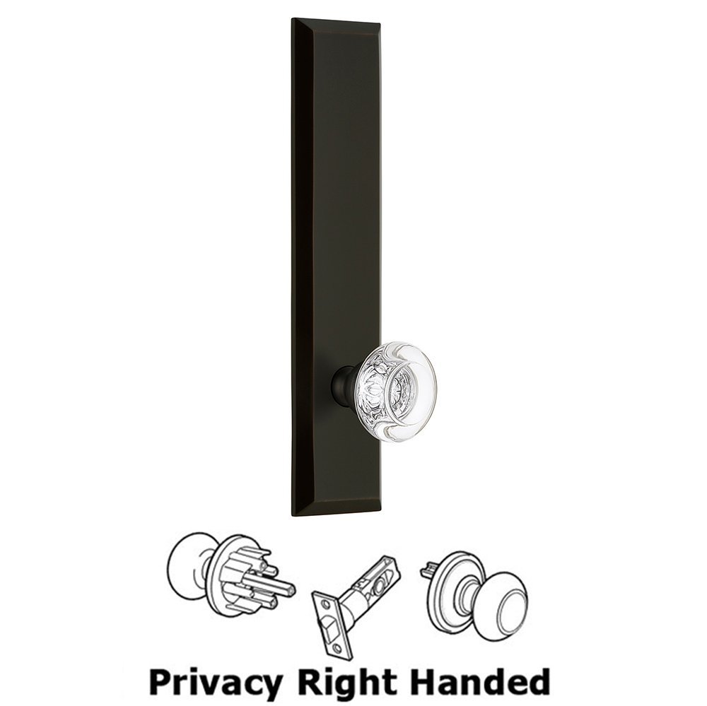 Grandeur Privacy Fifth Avenue Tall Plate with Bordeaux Right Handed Knob in Timeless Bronze