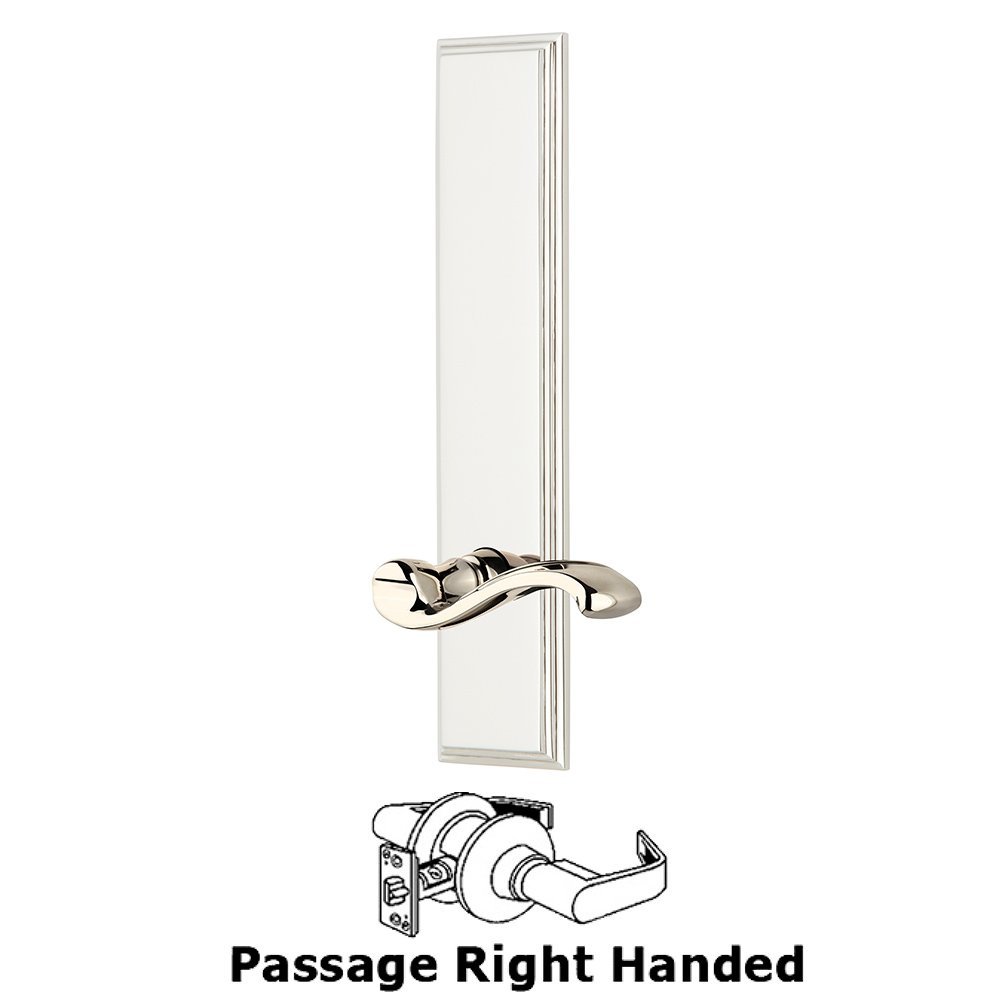 Grandeur Passage Carre Tall Plate with Portofino Right Handed Lever in Polished Nickel
