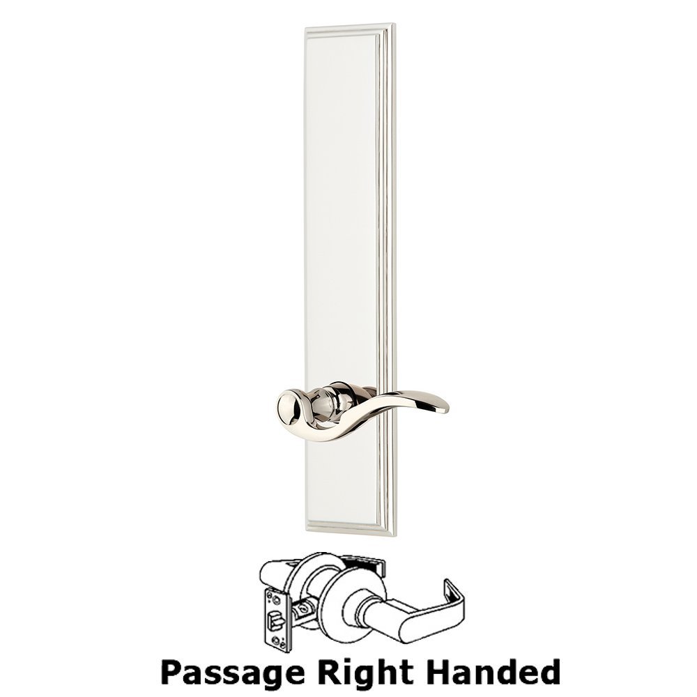 Grandeur Passage Carre Tall Plate with Bellagio Right Handed Lever in Polished Nickel