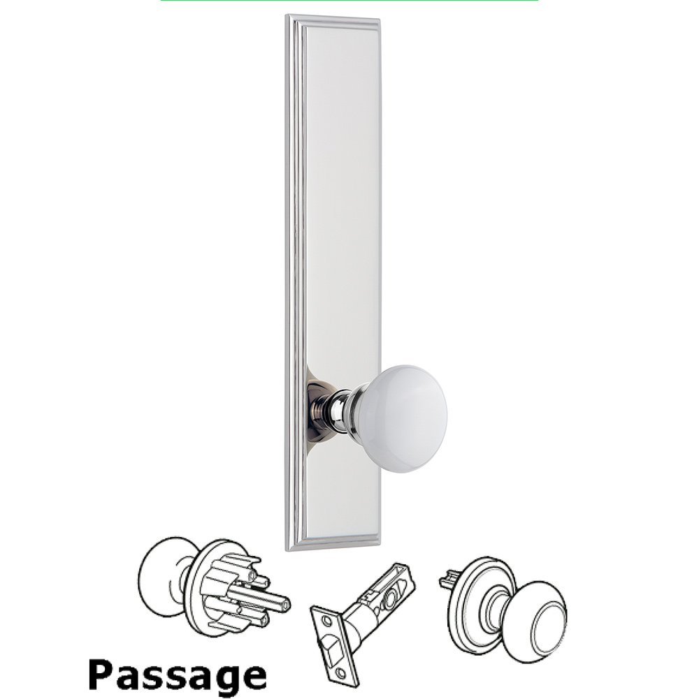 Grandeur Passage Carre Tall Plate with Hyde Park Knob in Bright Chrome
