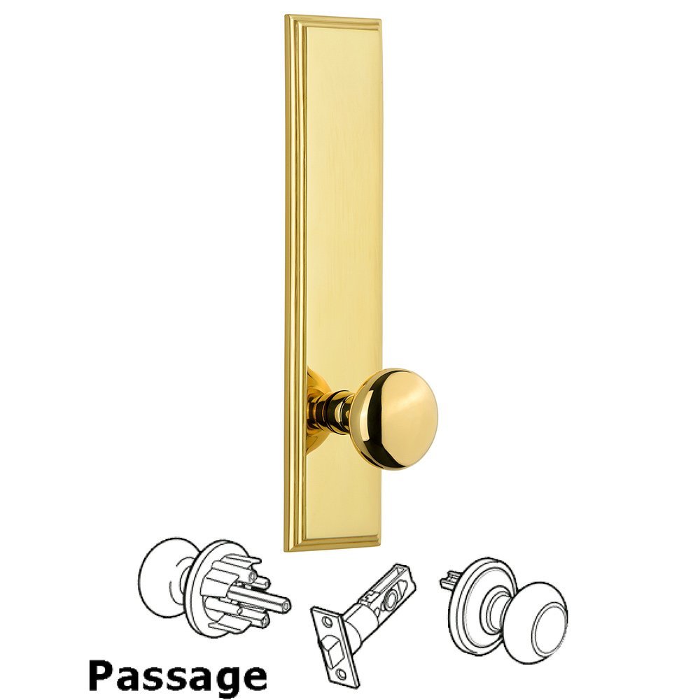 Grandeur Passage Carre Tall Plate with Fifth Avenue Knob in Lifetime Brass
