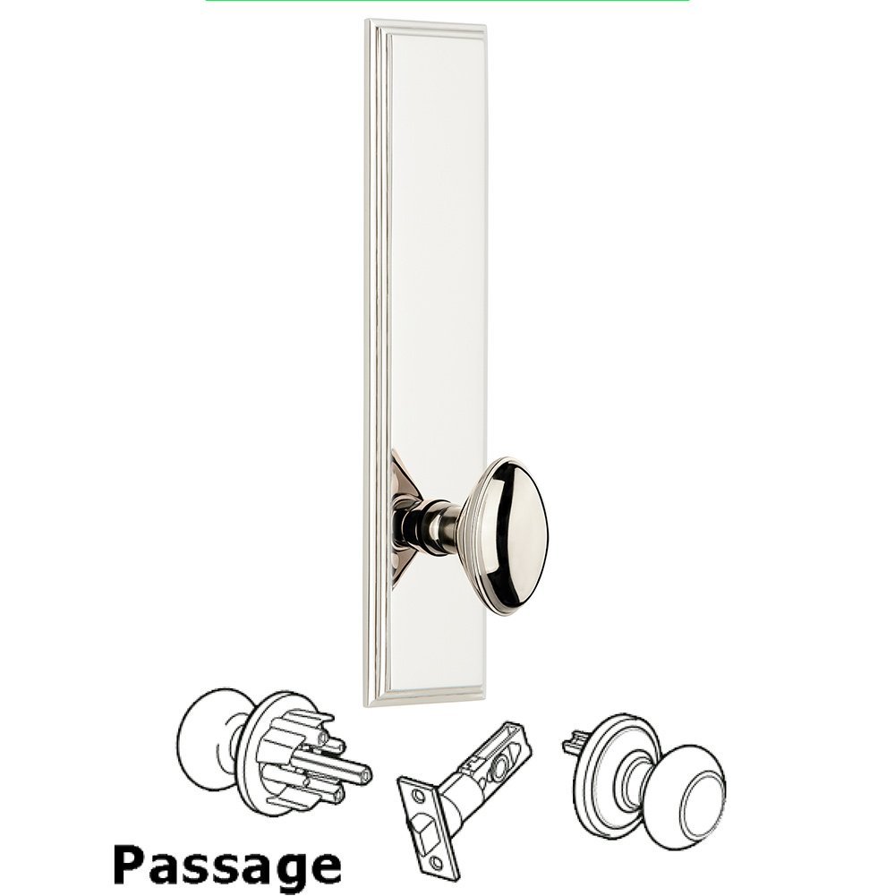 Grandeur Passage Carre Tall Plate with Eden Prairie Knob in Polished Nickel