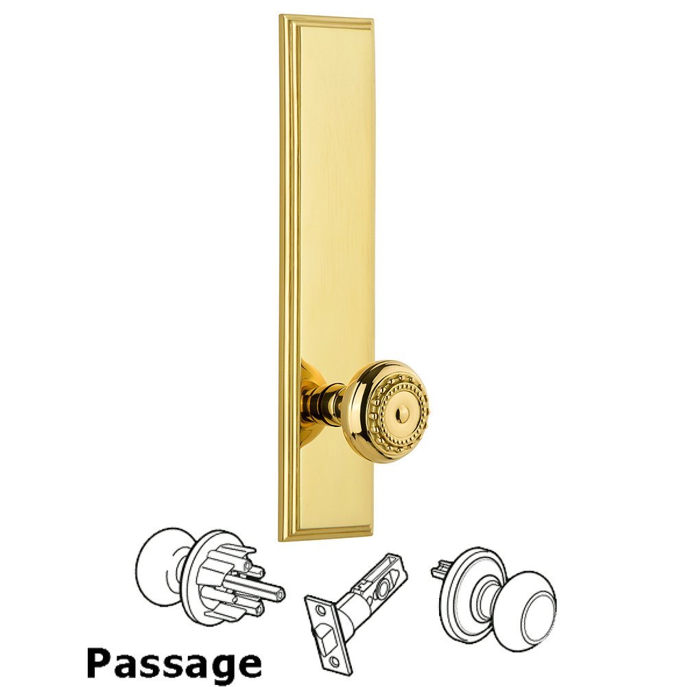 Grandeur Passage Carre Tall Plate with Parthenon Knob in Lifetime Brass