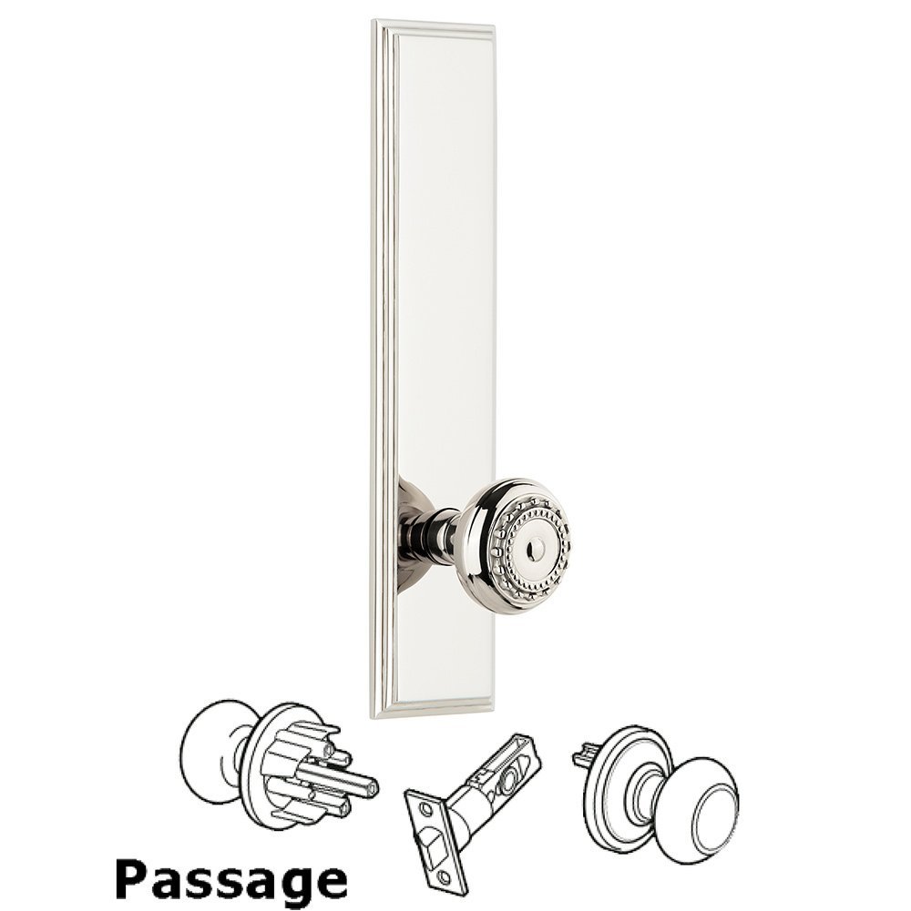 Grandeur Passage Carre Tall Plate with Parthenon Knob in Polished Nickel