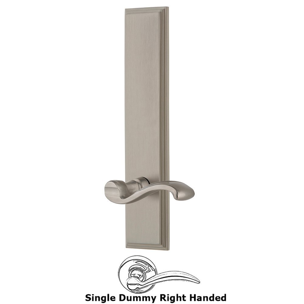 Grandeur Dummy Carre Tall Plate with Portofino Right Handed Lever in Satin Nickel