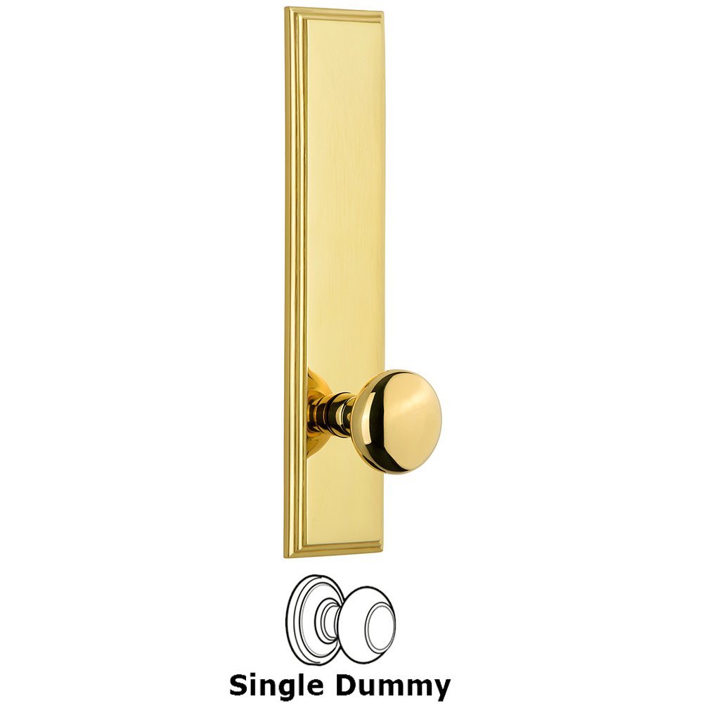 Grandeur Dummy Carre Tall Plate with Fifth Avenue Knob in Polished Brass
