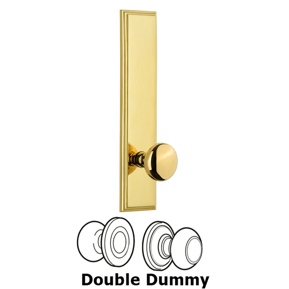 Grandeur Double Dummy Carre Tall Plate with Fifth Avenue Knob in Polished Brass