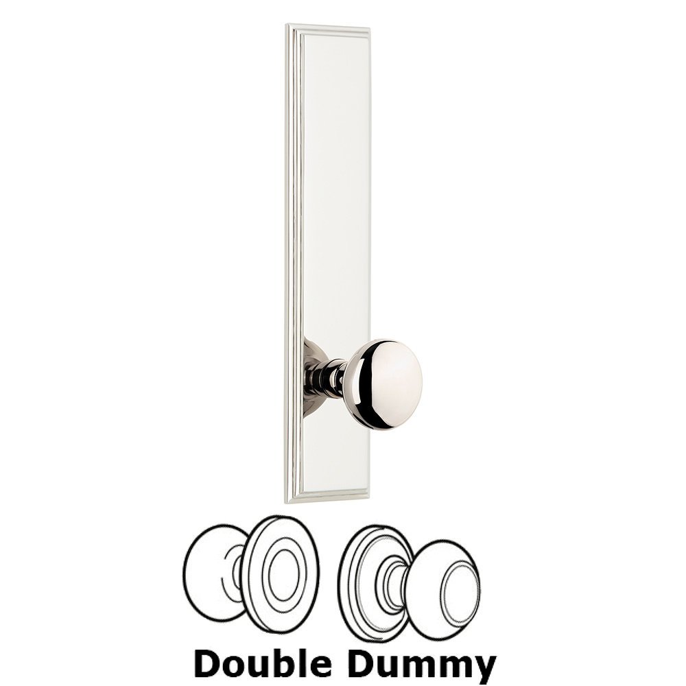 Grandeur Double Dummy Carre Tall Plate with Fifth Avenue Knob in Polished Nickel