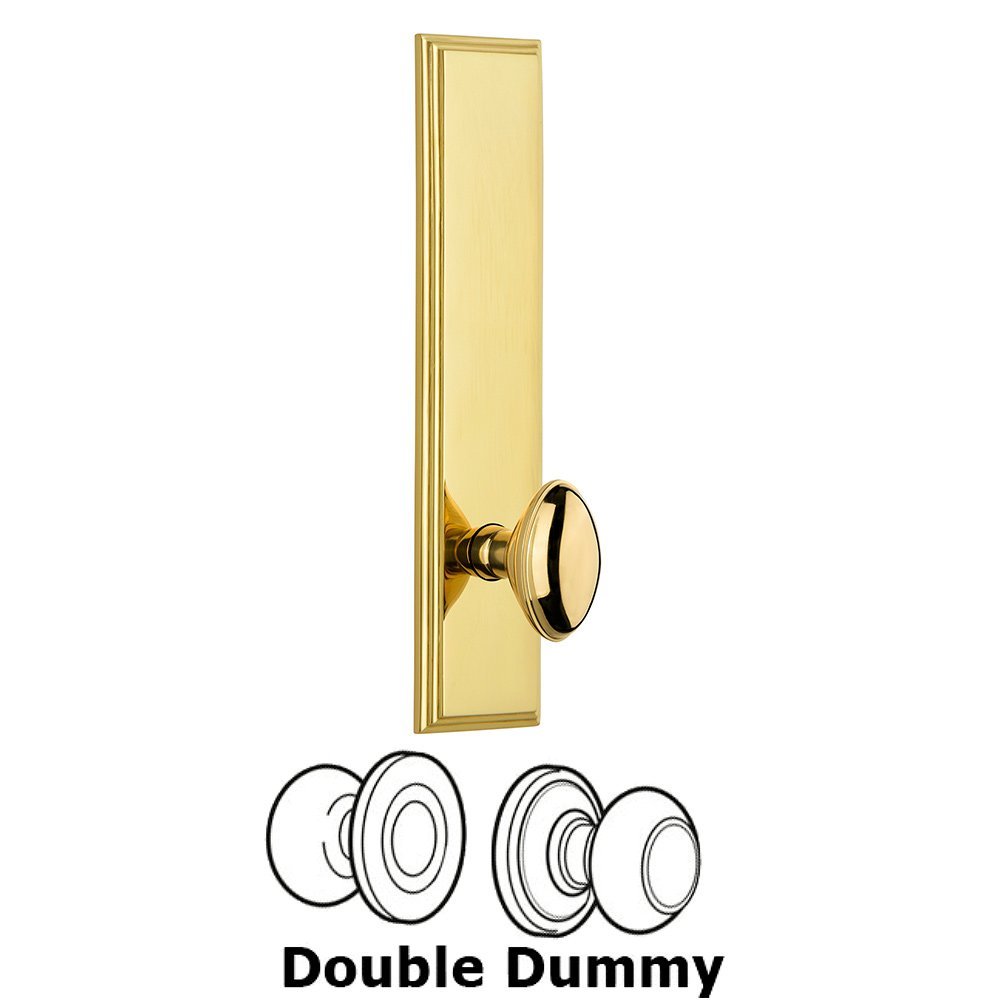 Grandeur Double Dummy Carre Tall Plate with Eden Prairie Knob in Polished Brass