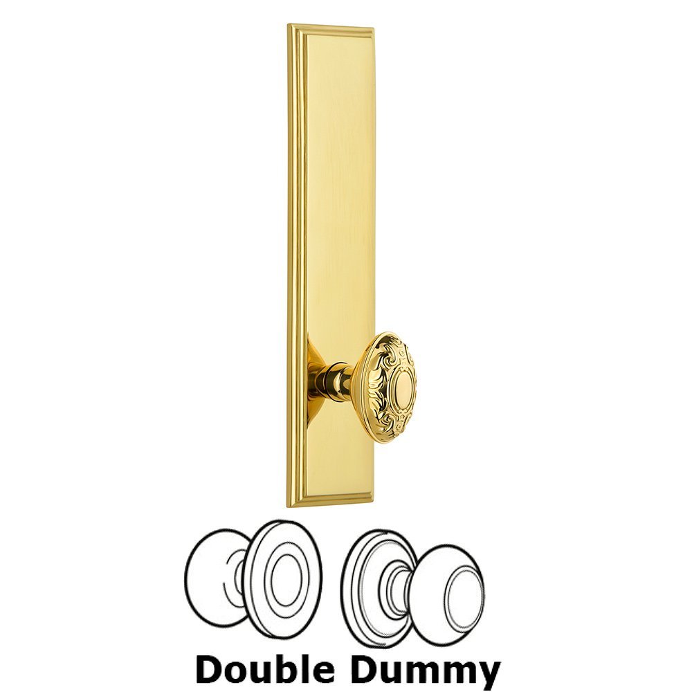 Grandeur Double Dummy Carre Tall Plate with Grande Victorian Knob in Polished Brass