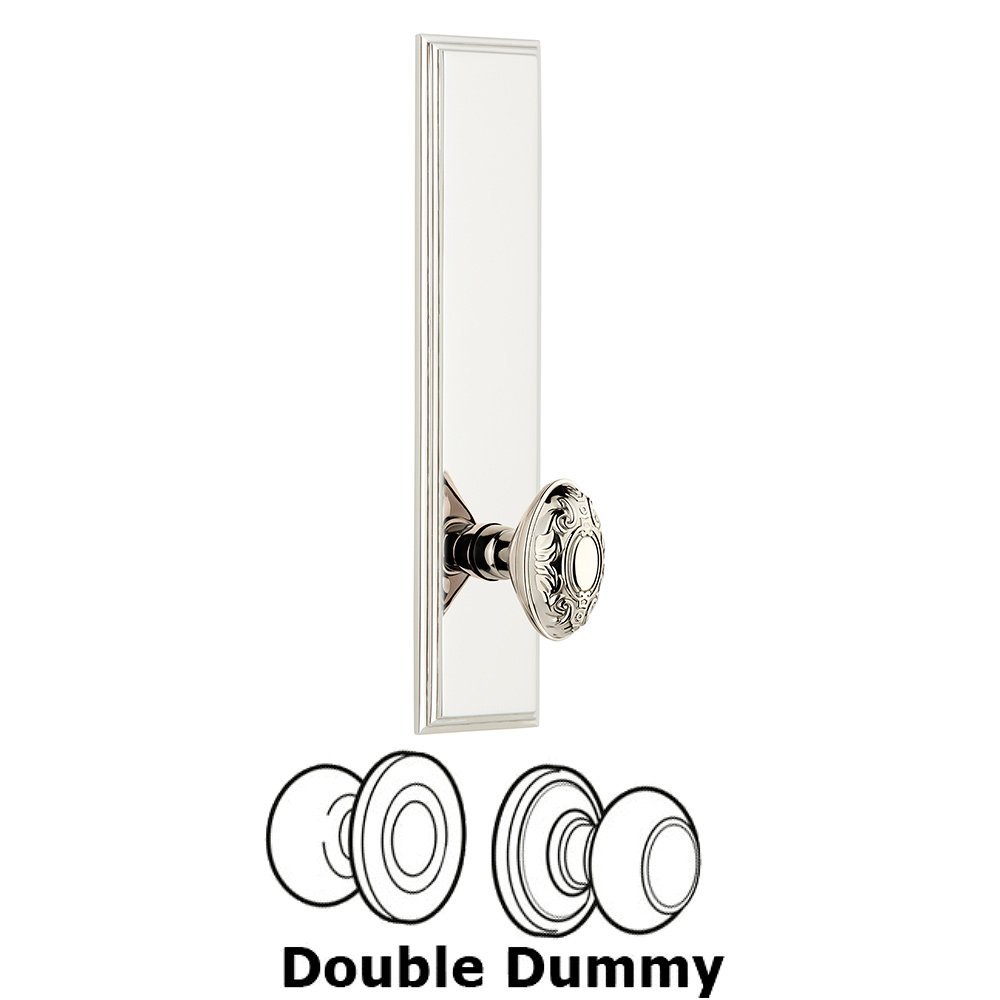 Grandeur Double Dummy Carre Tall Plate with Grande Victorian Knob in Polished Nickel