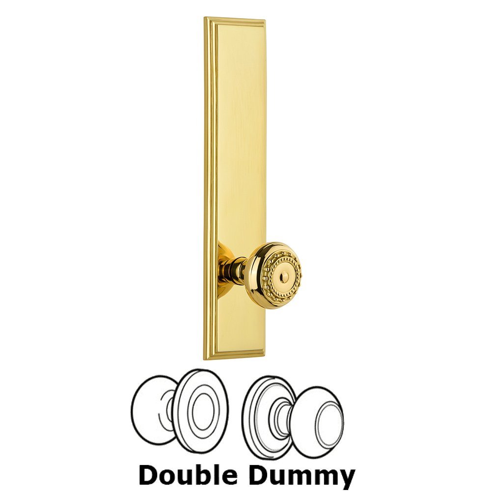 Grandeur Double Dummy Carre Tall Plate with Parthenon Knob in Polished Brass