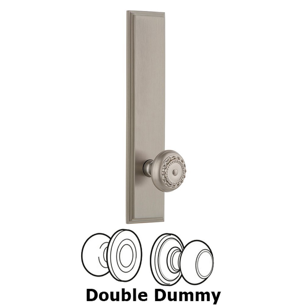 Grandeur Double Dummy Carre Tall Plate with Parthenon Knob in Satin Nickel