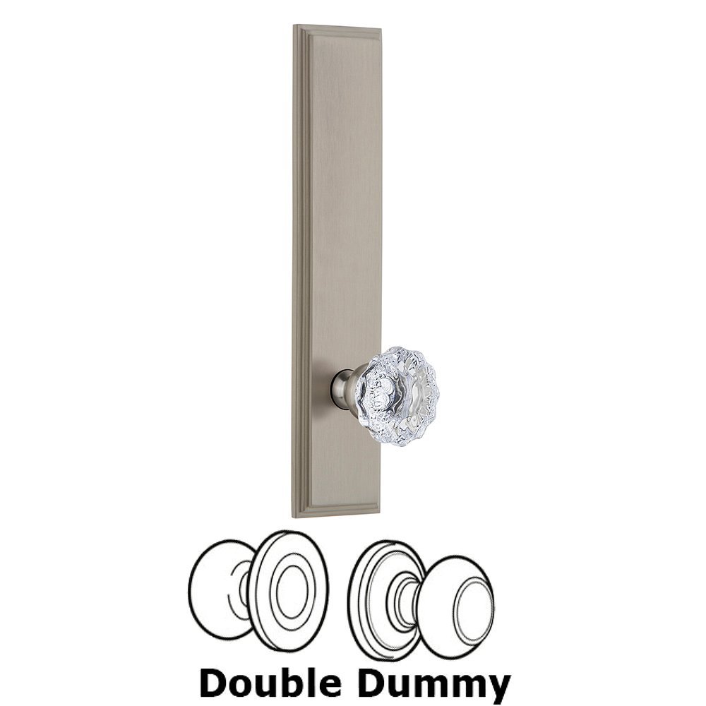 Grandeur Double Dummy Carre Tall Plate with Fontainebleau Knob in Satin Nickel