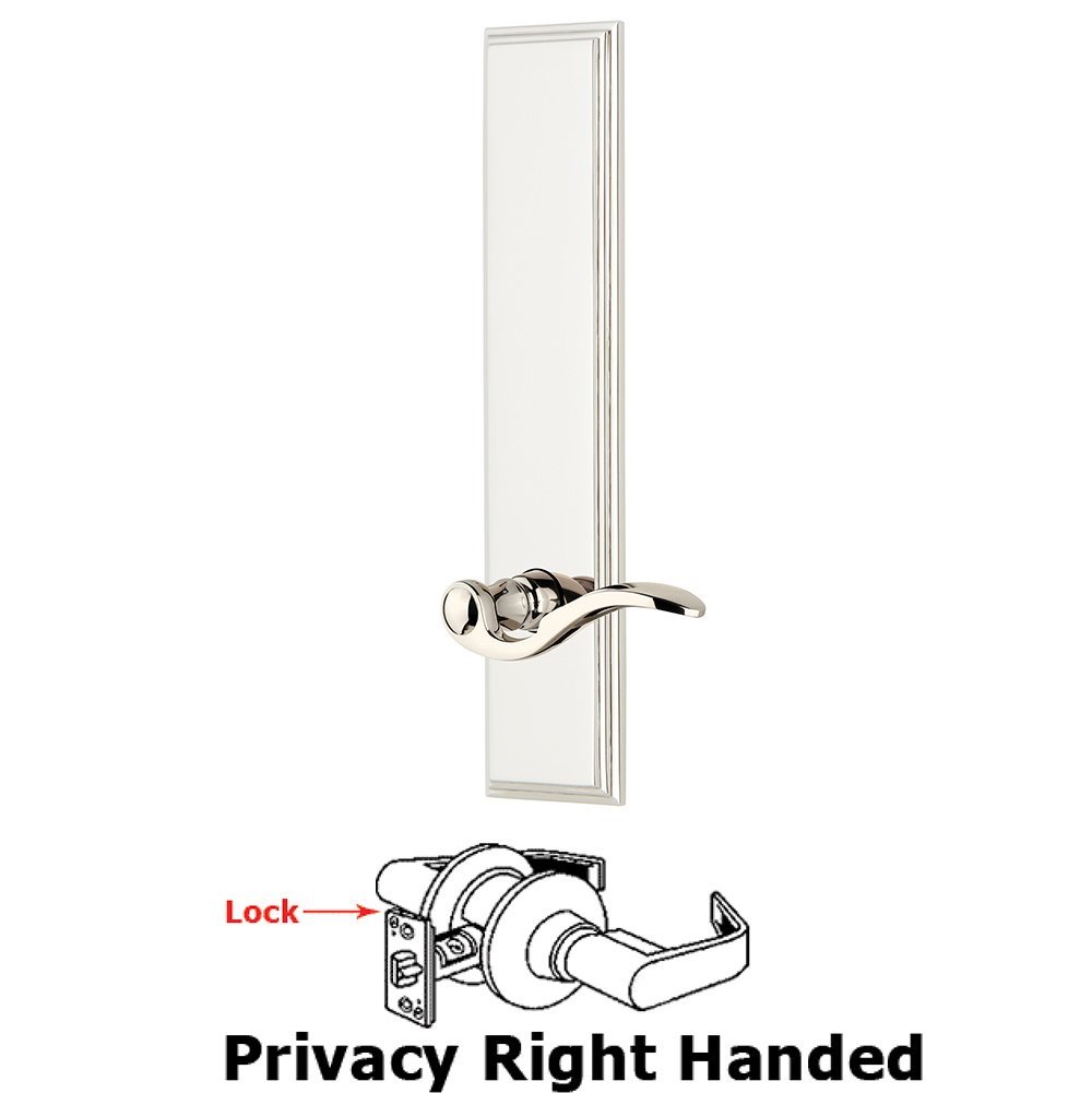 Grandeur Privacy Carre Tall Plate with Bellagio Right Handed Lever in Polished Nickel