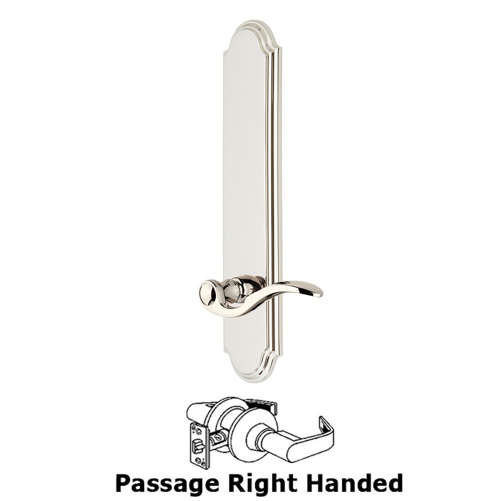 Grandeur Tall Plate Passage with Bellagio Right Handed Lever in Polished Nickel