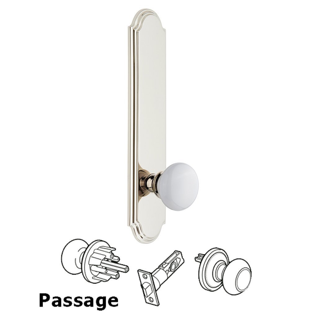 Grandeur Tall Plate Passage with Hyde Park Knob in Polished Nickel