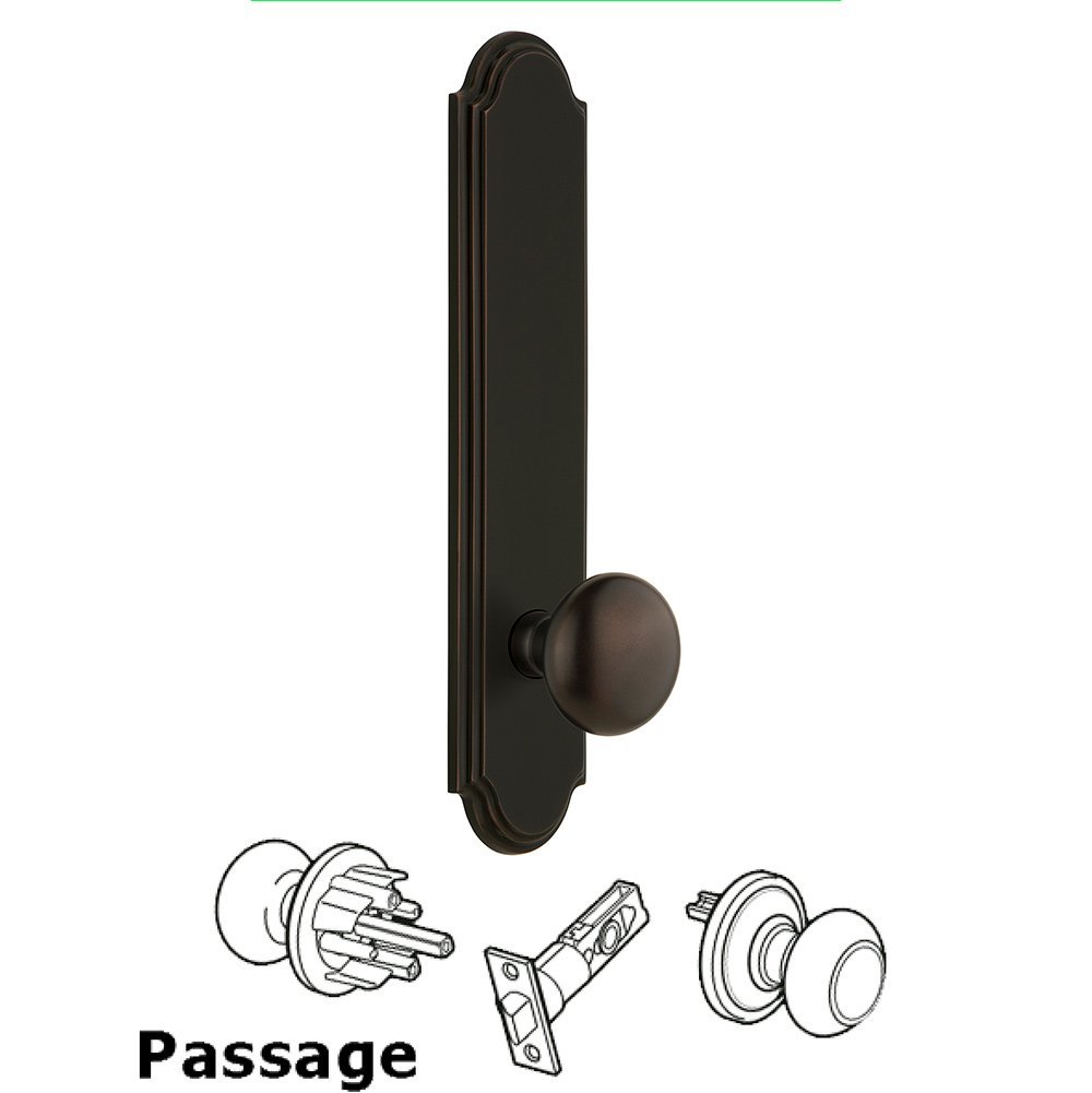 Grandeur Tall Plate Passage with Fifth Avenue Knob in Timeless Bronze