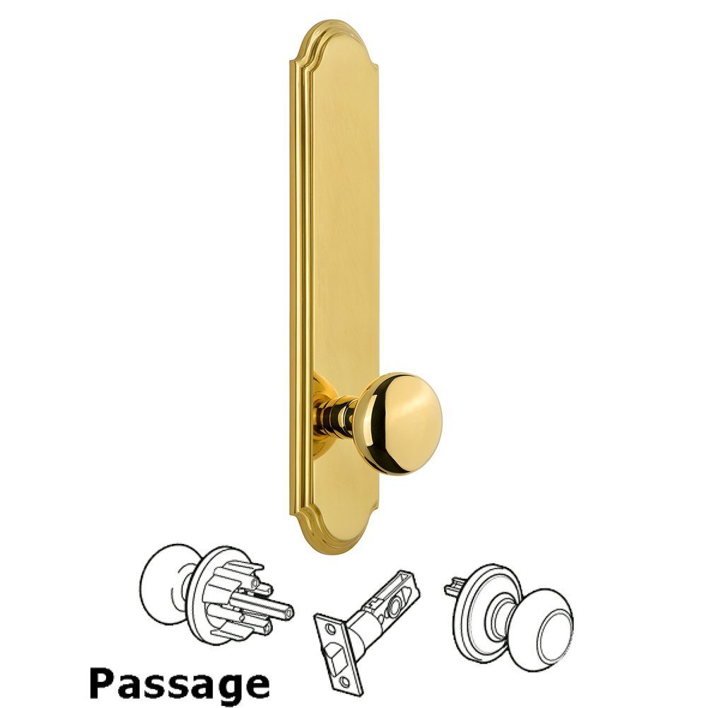 Grandeur Tall Plate Passage with Fifth Avenue Knob in Lifetime Brass