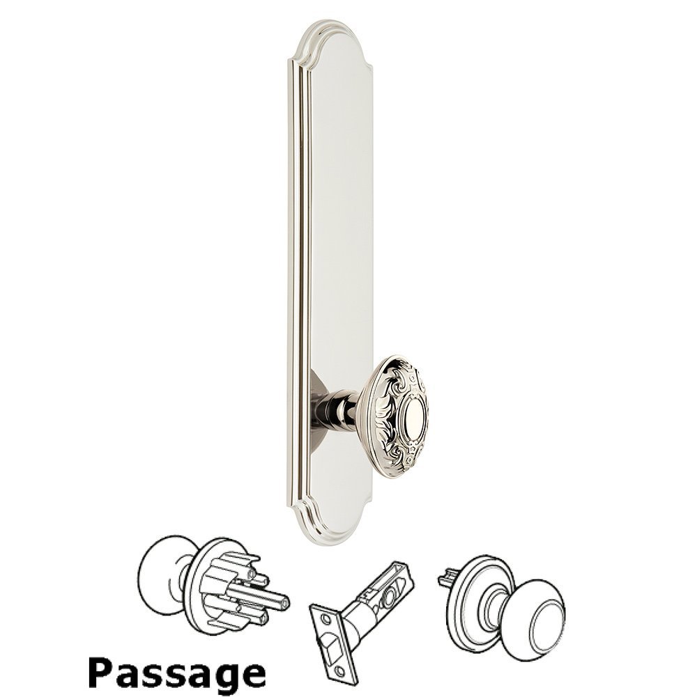 Grandeur Tall Plate Passage with Grande Victorian Knob in Polished Nickel
